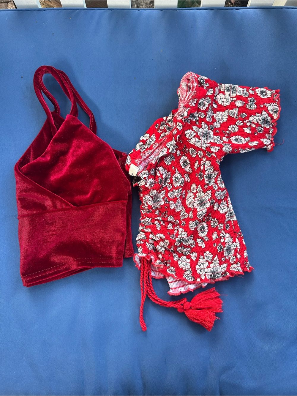 Forever 21 Red Velvet Bralette & Floral Sleep Top - Red Size S